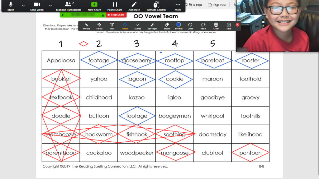 Shows an example "4 or More!" game board with diamonds around the words.
