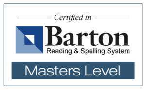 Says "Certified in Barton Reading & Spelling System, Masters Level."